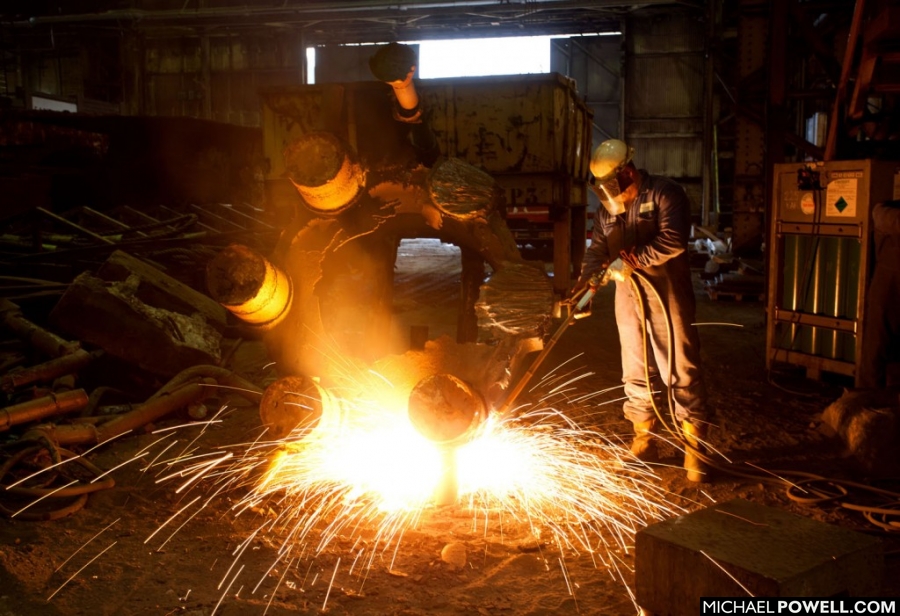 Sheffield Forgemasters Feature. A burner cuts up scrap steel in the Foundry.