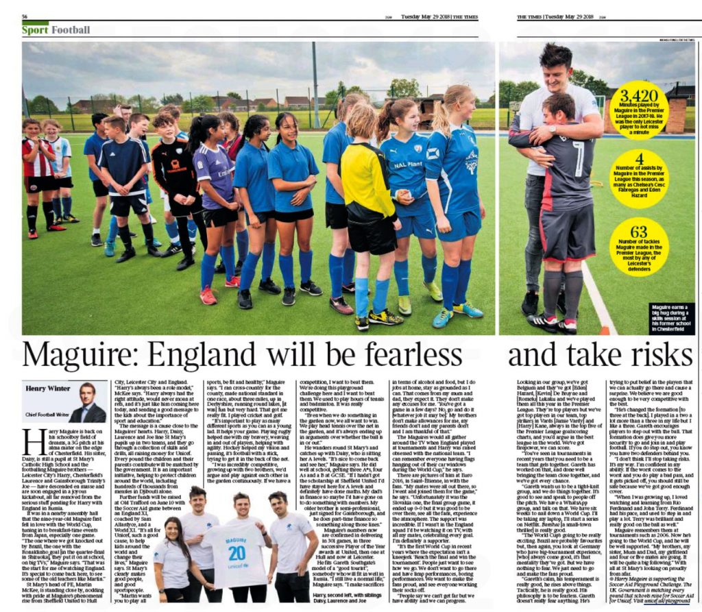 Cutting of The Times showing Harry Maguire with children