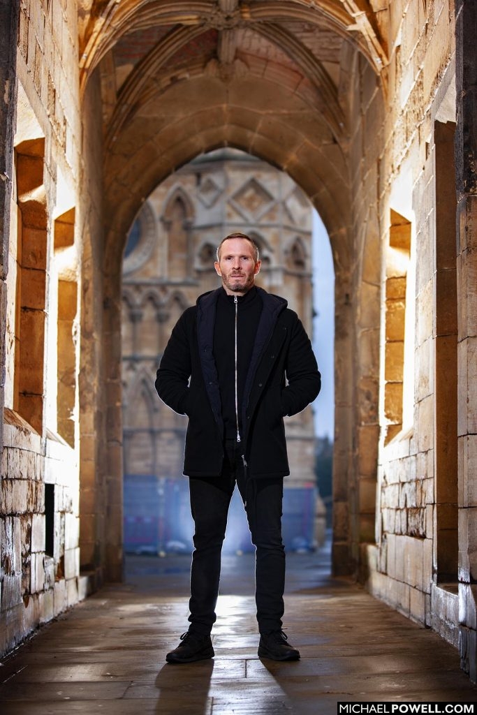 Michael Appleton, Manager of Lincoln City F.C. photographed by the city’s cathedral.