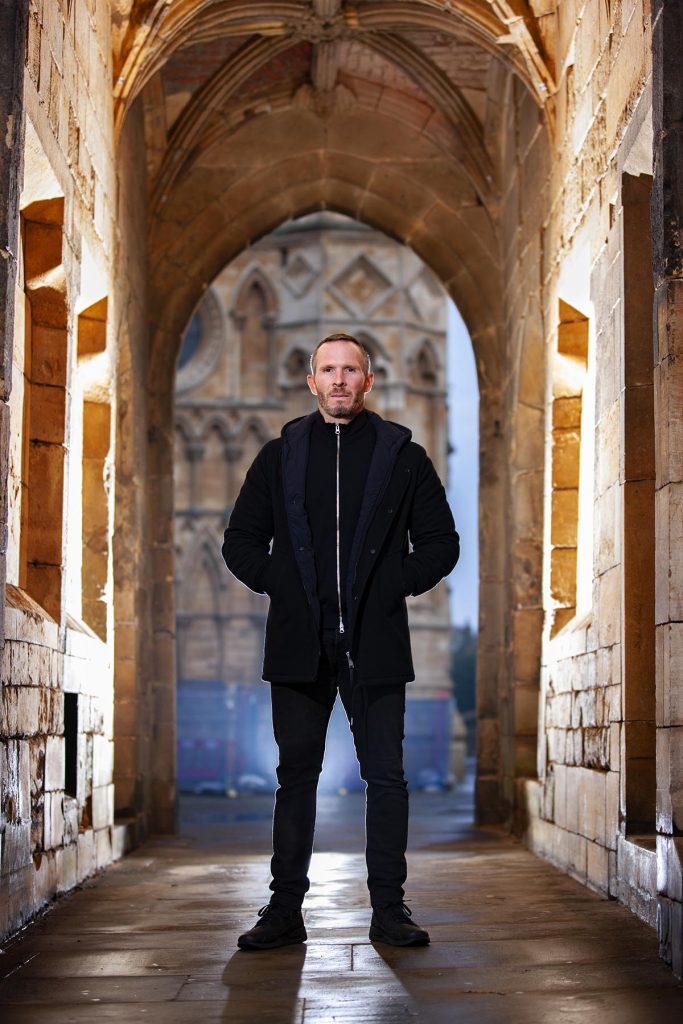 Michael Appleton, Manager of Lincoln City F.C. photographed by the city’s cathedral.