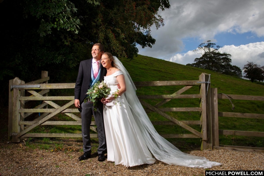 Newly married couple in a rural setting