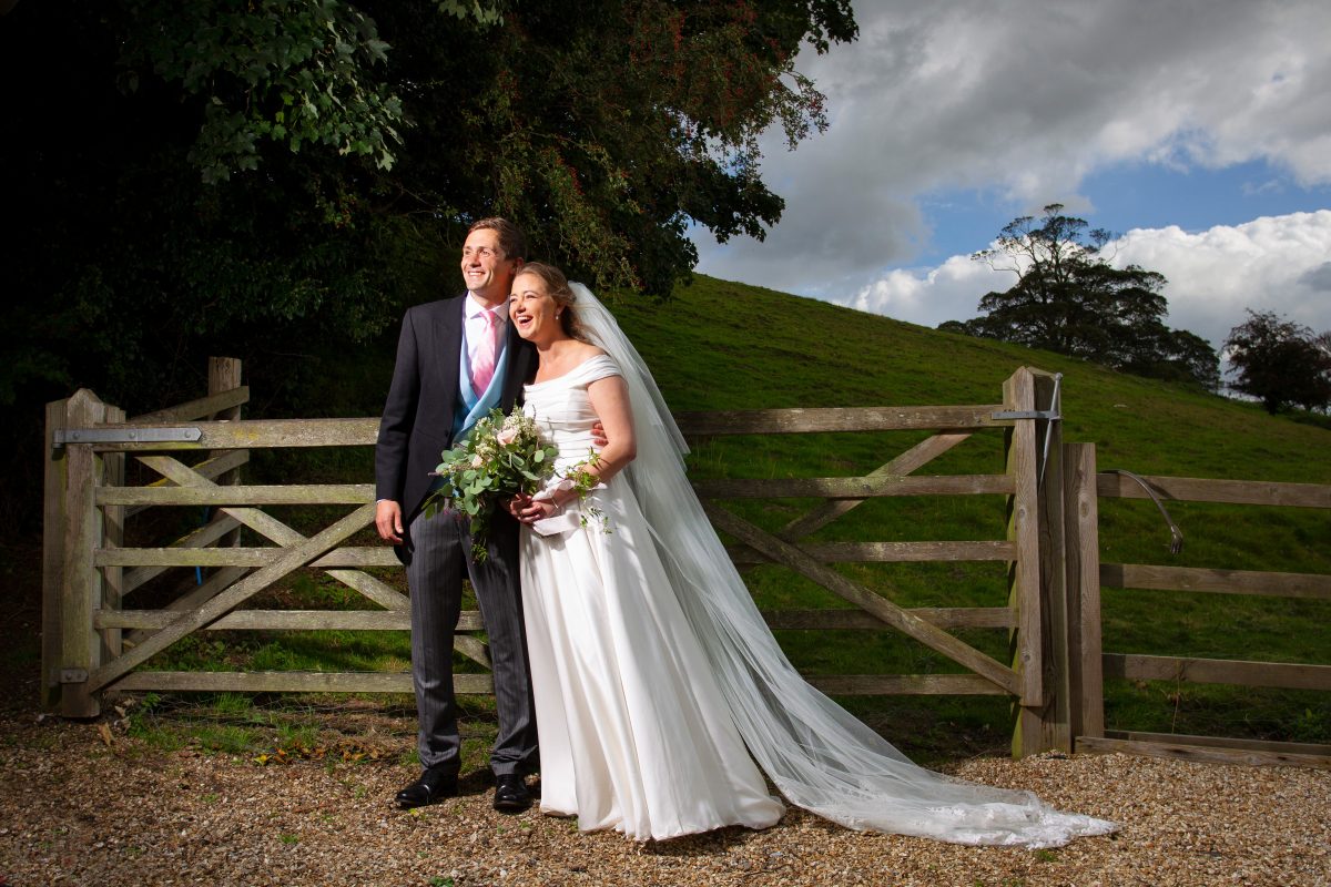 Newly married couple in a rural setting